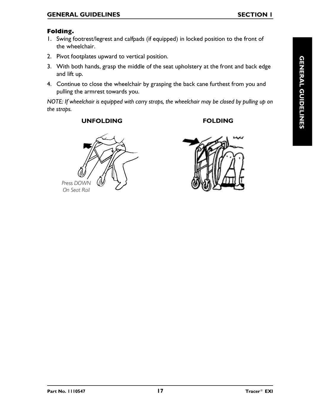 Invacare Tracer EXIR manual Unfolding Folding 