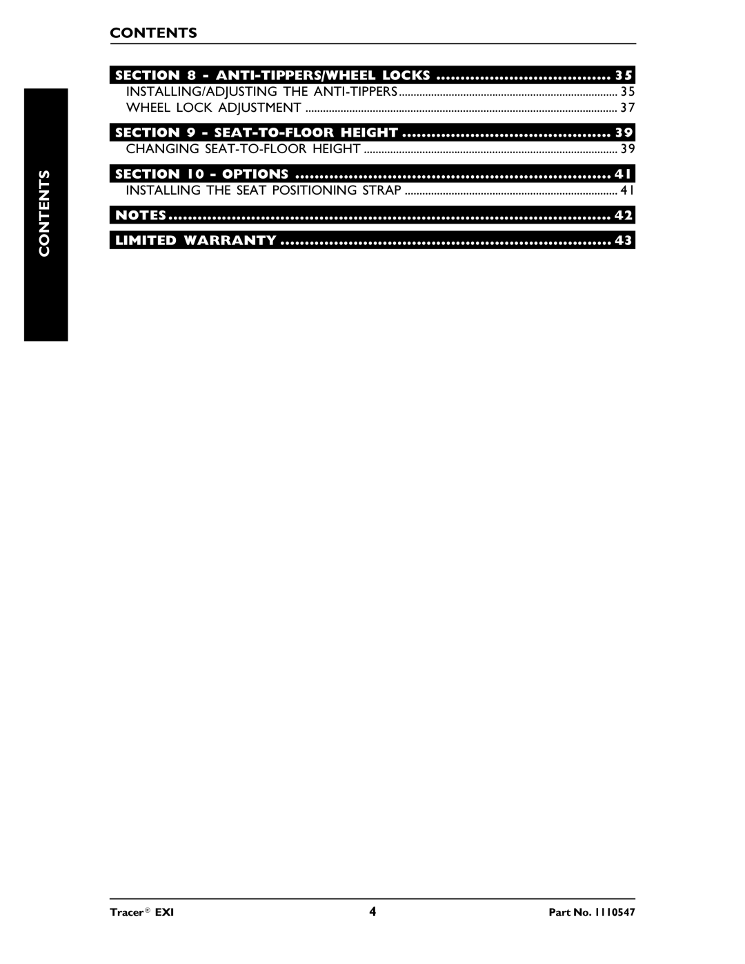 Invacare Tracer EXIR manual ANTI-TIPPERS/WHEEL Locks 