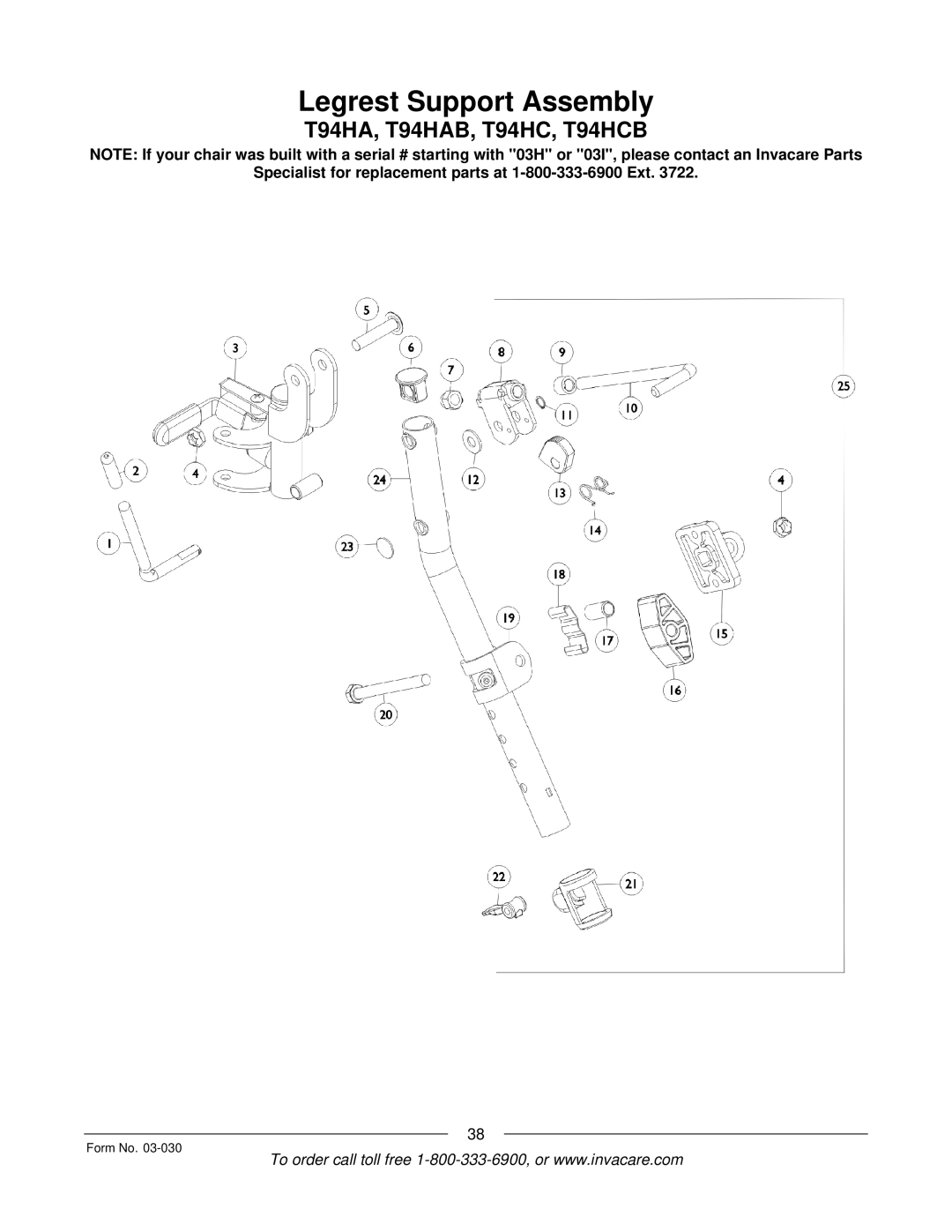 Invacare Tracer IV manual Legrest Support Assembly 