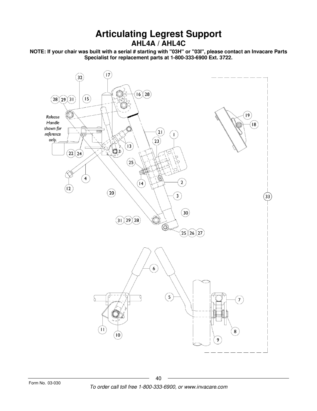 Invacare Tracer IV manual Articulating Legrest Support 