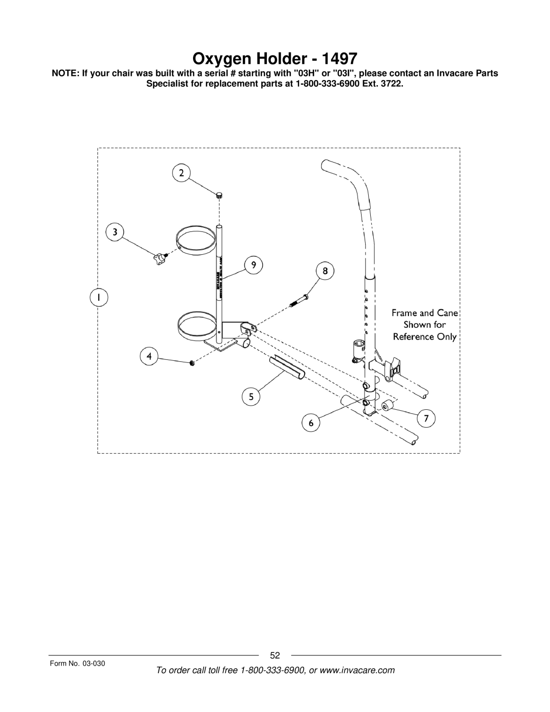 Invacare Tracer IV manual Oxygen Holder 