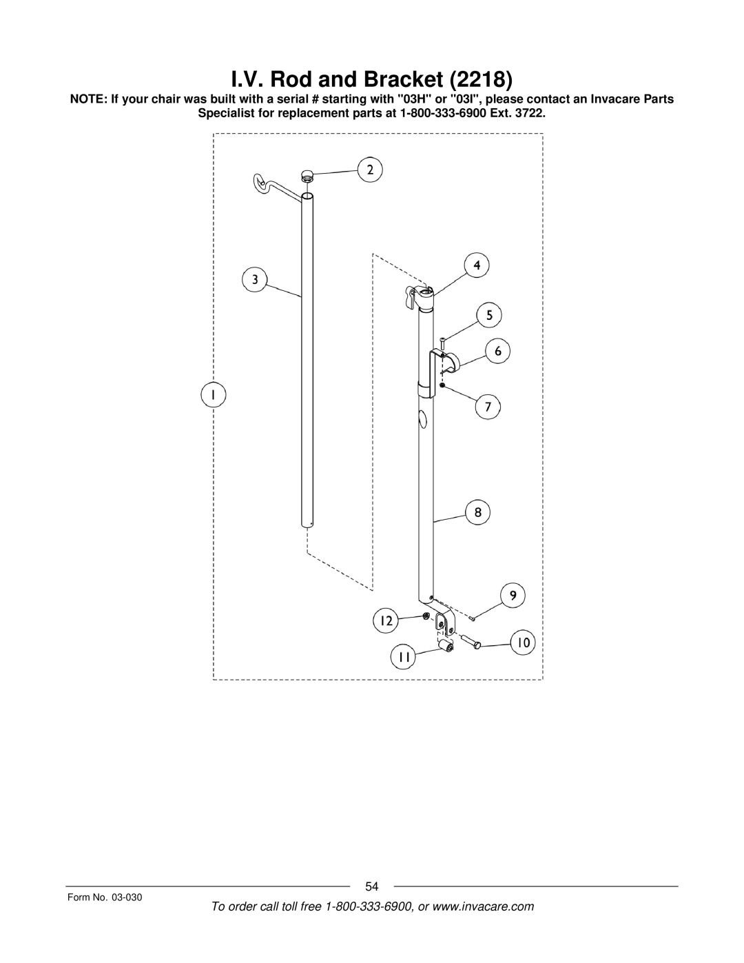 Invacare Tracer IV manual Rod and Bracket 