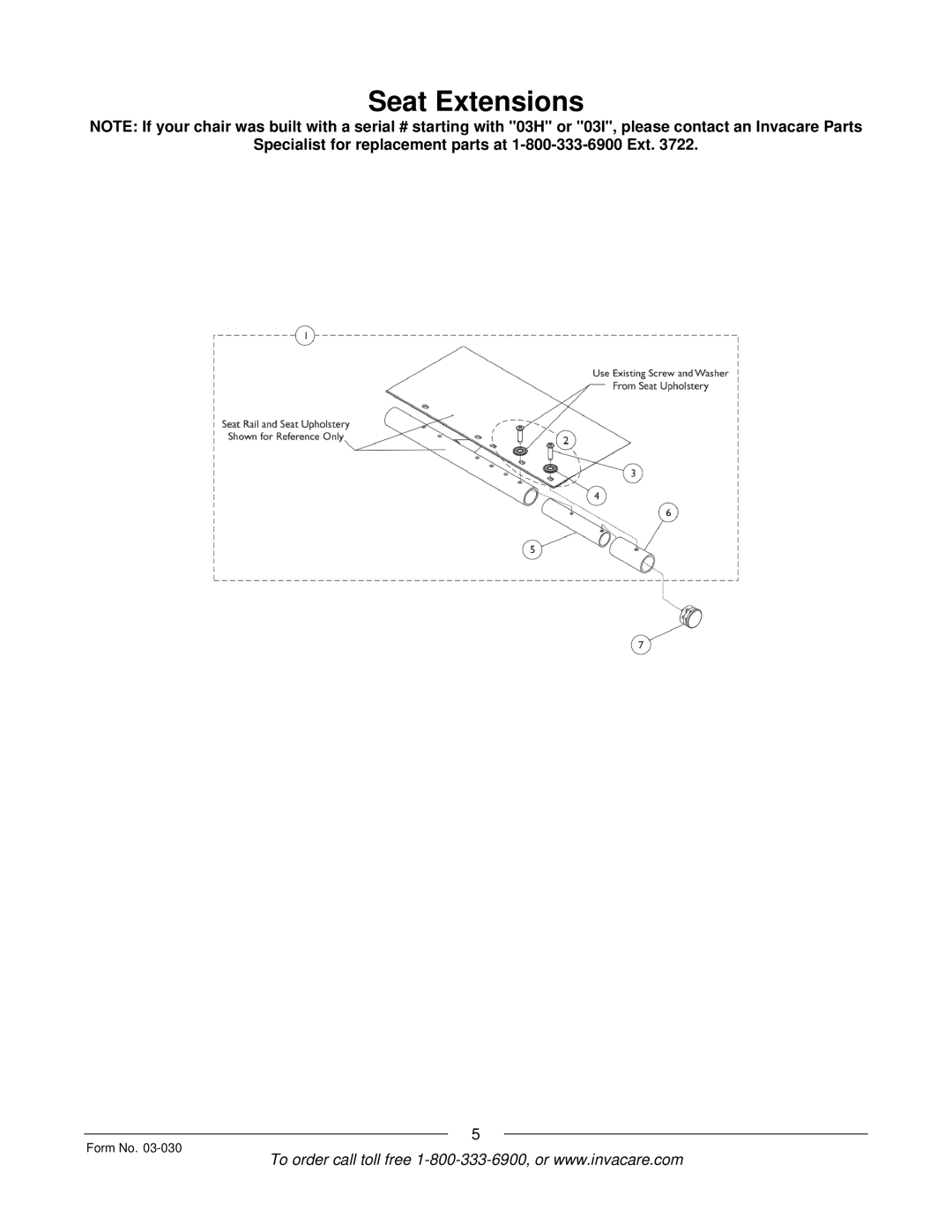 Invacare Tracer IV manual Seat Extensions 