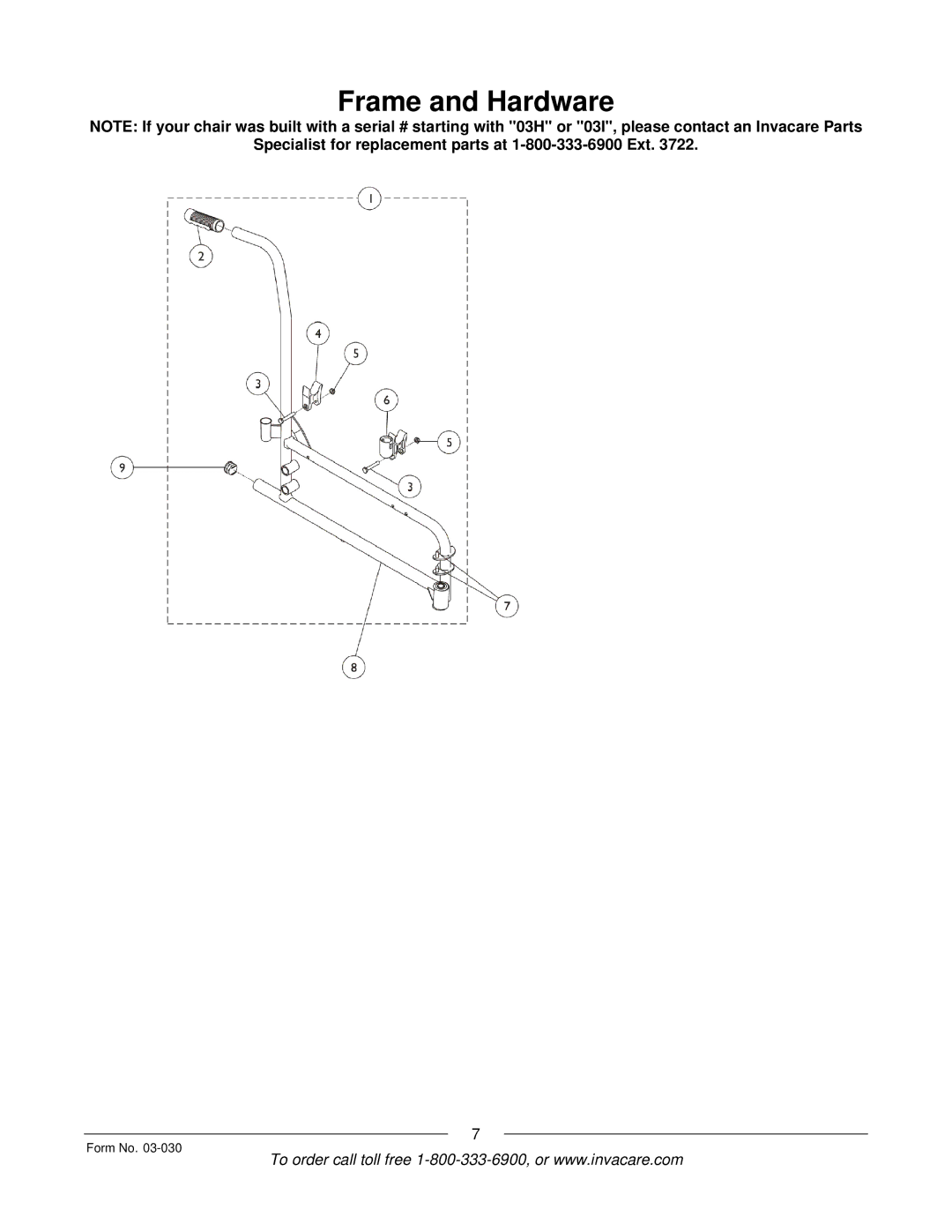 Invacare Tracer IV manual Frame and Hardware 