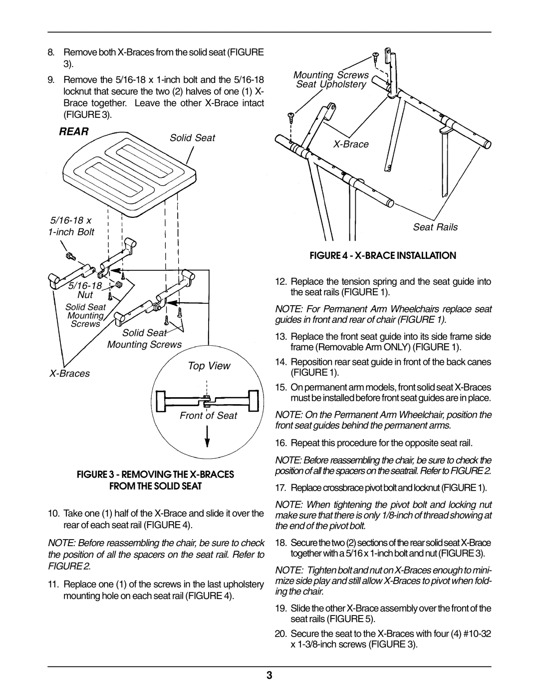 Invacare Tracer LX, 1610N, 1610PN, 1000 Rear, 16-18 Nut, Solid Seat Mounting Screws, Braces Front of Seat 