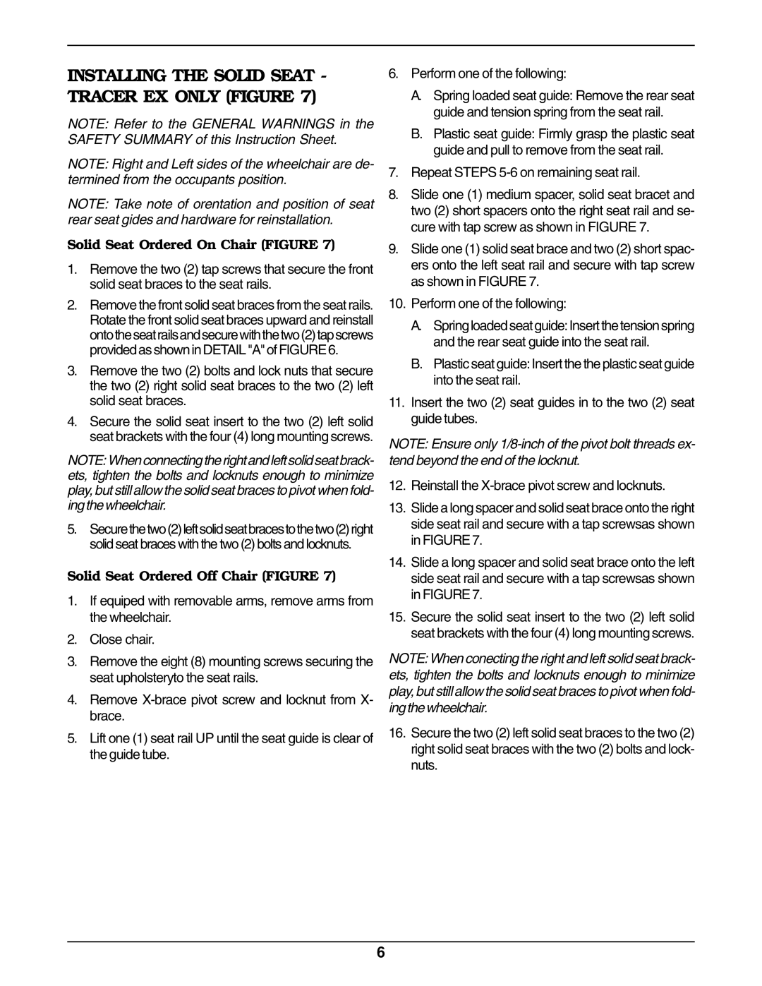 Invacare Tracer LX, 1610N, 1610PN, 1000 operating instructions Installing the Solid Seat Tracer EX only Figure 