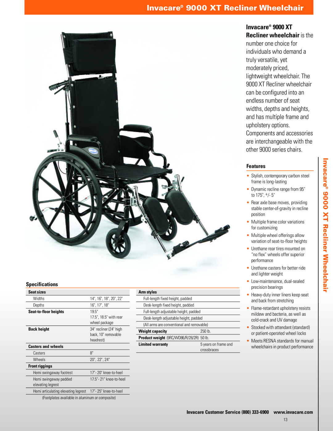 Invacare TRAN19FR, TRAN17FR manual Invacare 9000 XT Recliner Wheelchair 