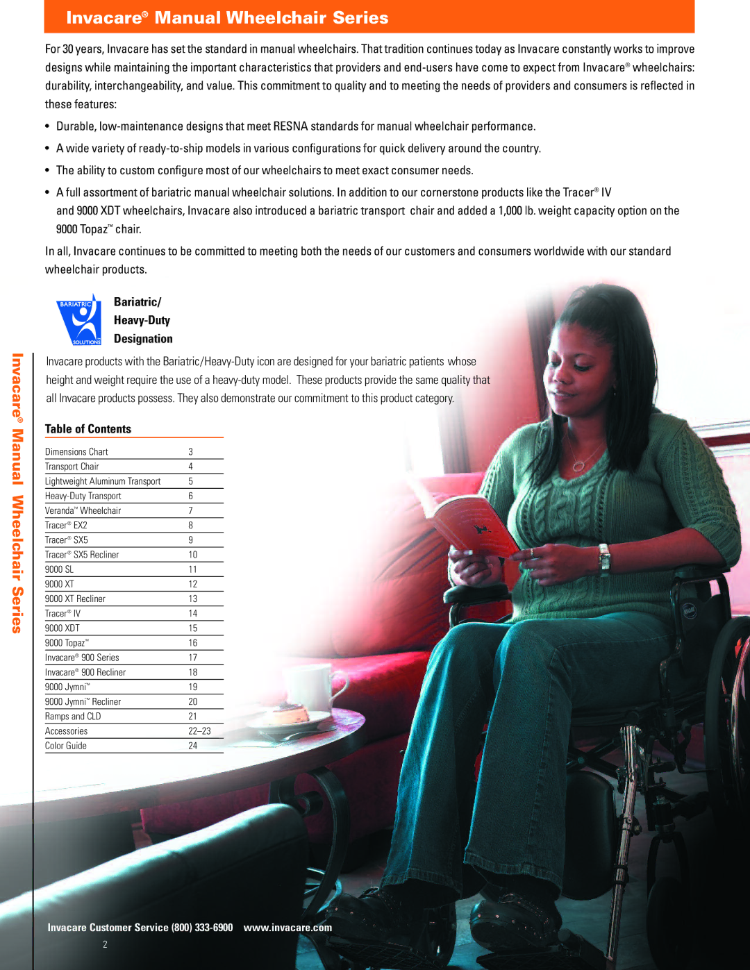 Invacare TRAN17FR, TRAN19FR manual Invacare Manual Wheelchair Series, Bariatric Heavy-Duty Designation, Table of Contents 