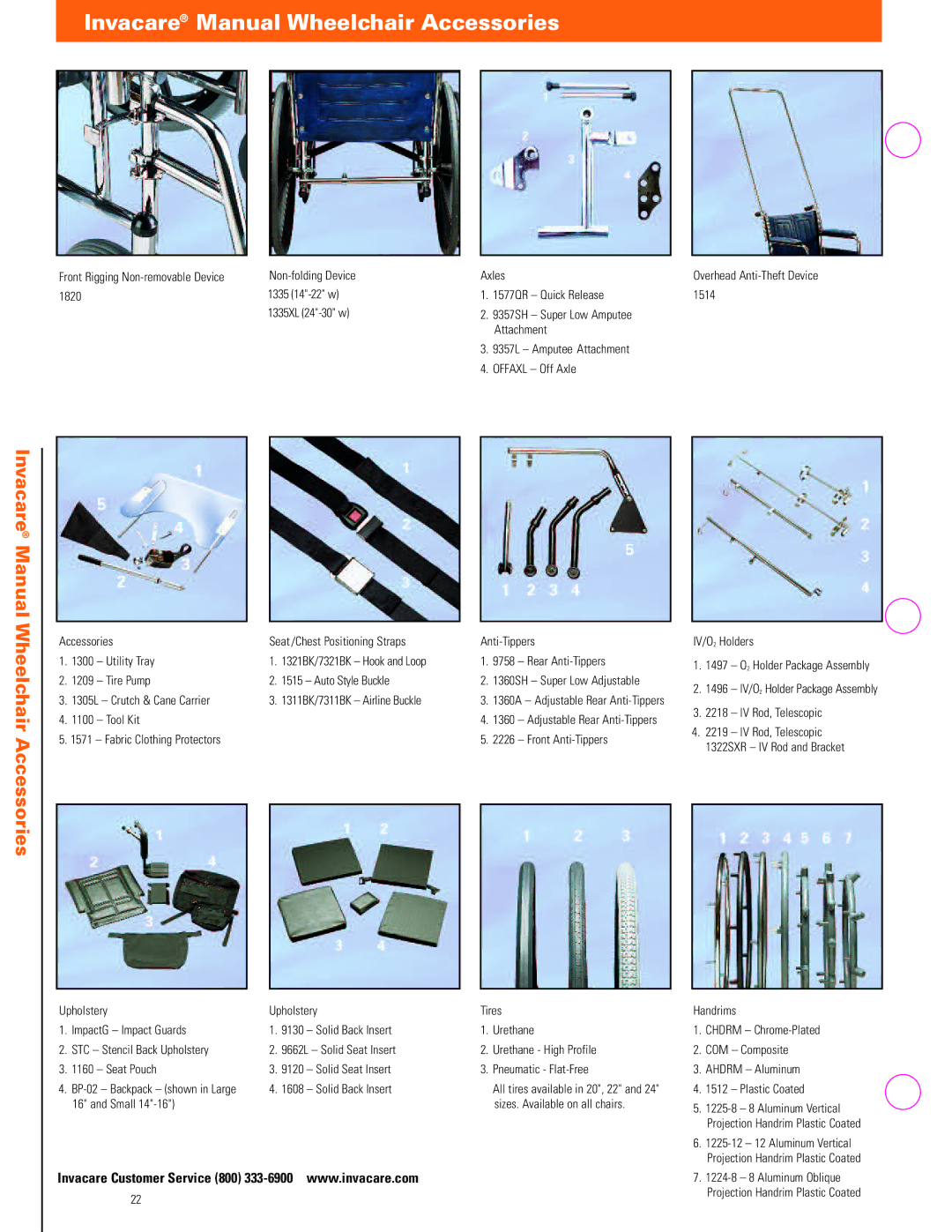 Invacare TRAN17FR, TRAN19FR manual Invacare Manual Wheelchair Accessories 