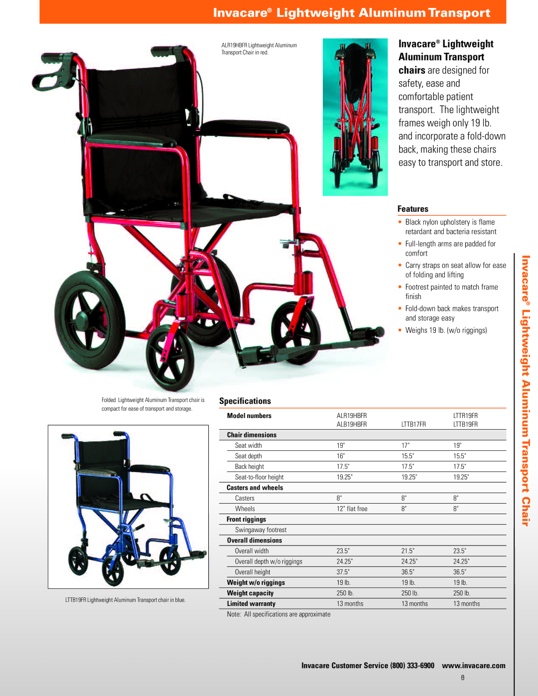 Invacare TRAN19FR Invacare Lightweight AluminumTransport, AluminumTransport Chair, Features, Weighs 19 lb. w/o riggings 