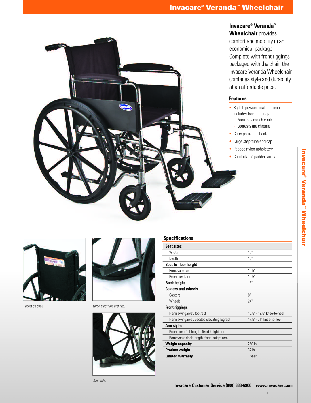 Invacare TRAN19FR, TRAN17FR manual Invacare Veranda Wheelchair Invacare IVC Tracer 