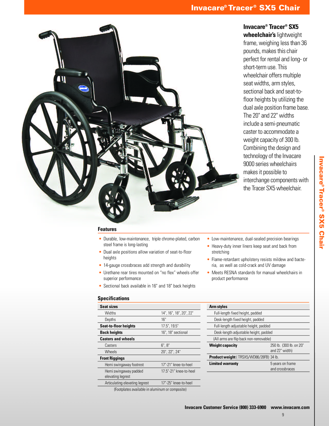 Invacare TRAN19FR, TRAN17FR manual Invacare Tracer SX5 Chair 