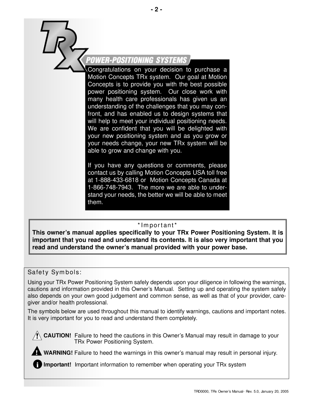 Invacare TRx Power Positioning System manual Safety Symbols 