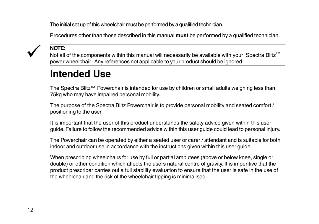 Invacare User guide manual Intended Use 