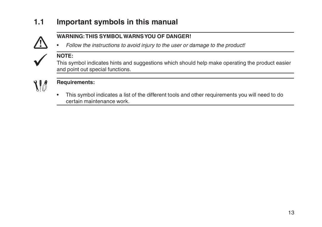 Invacare User guide Important symbols in this manual, Requirements 