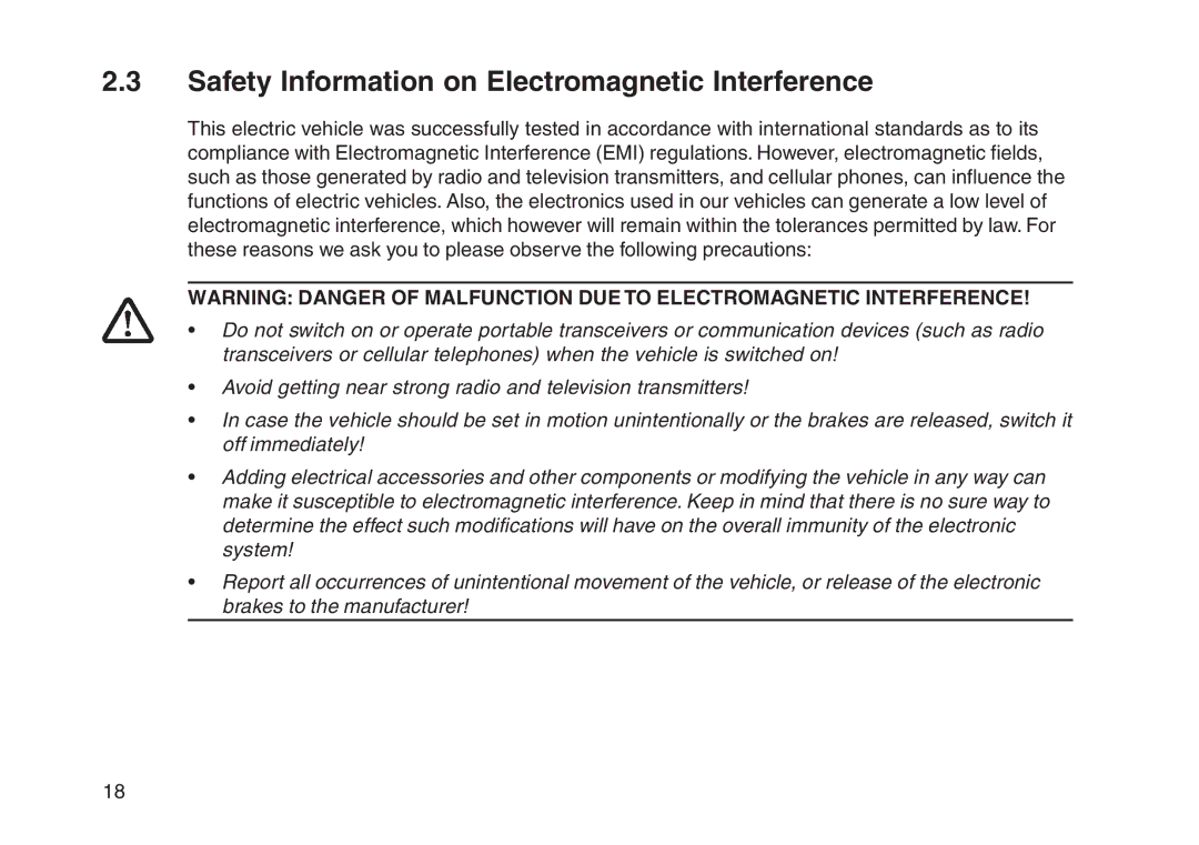 Invacare User guide manual Safety Information on Electromagnetic Interference 