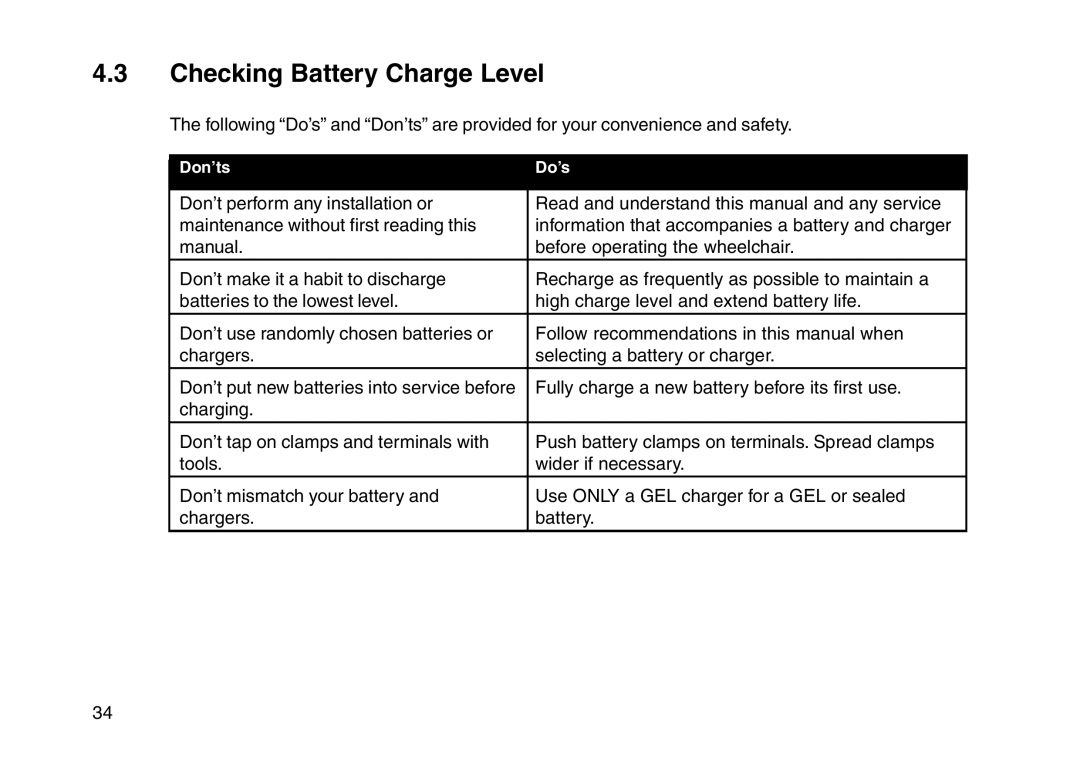 Invacare User guide manual Checking Battery Charge Level 