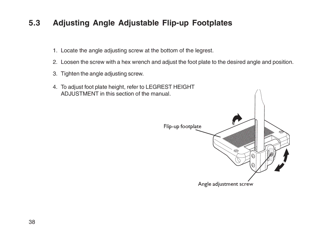 Invacare User guide manual Adjusting Angle Adjustable Flip-up Footplates 