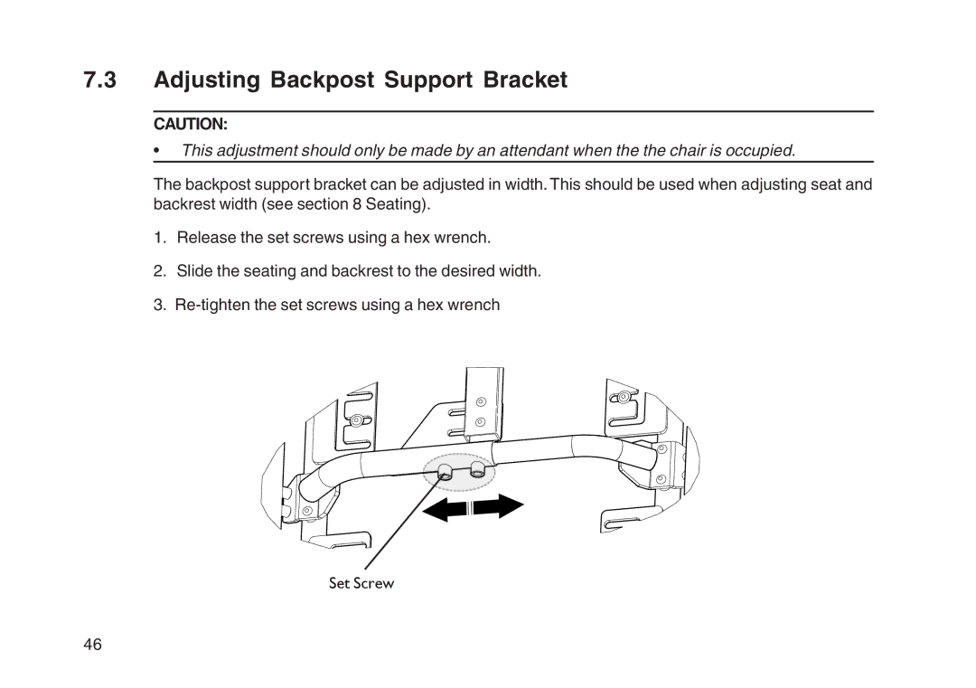 Invacare User guide manual Adjusting Backpost Support Bracket 