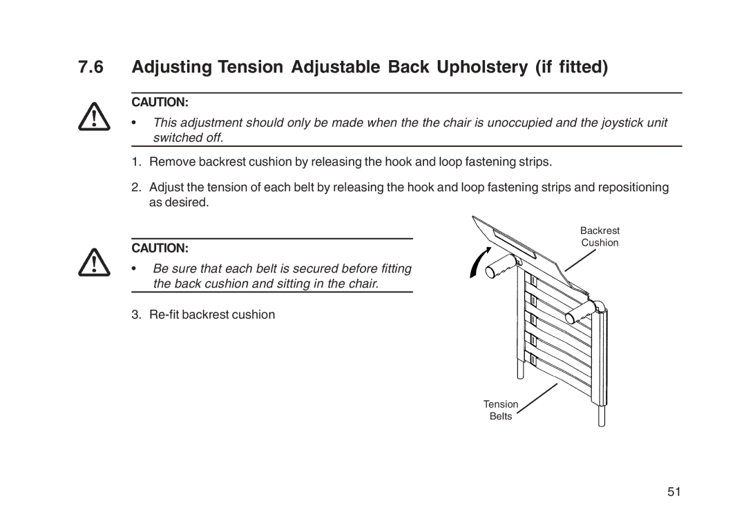 Invacare User guide manual Adjusting Tension Adjustable Back Upholstery if fitted 