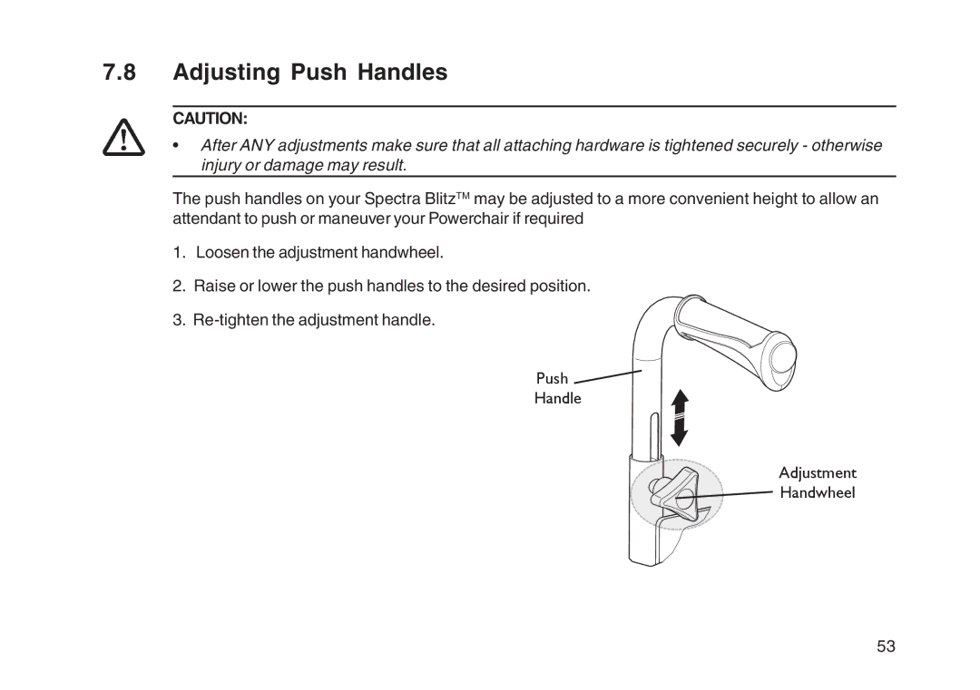 Invacare User guide manual Adjusting Push Handles 