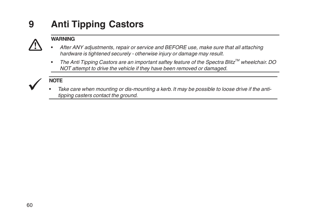 Invacare User guide manual Anti Tipping Castors 