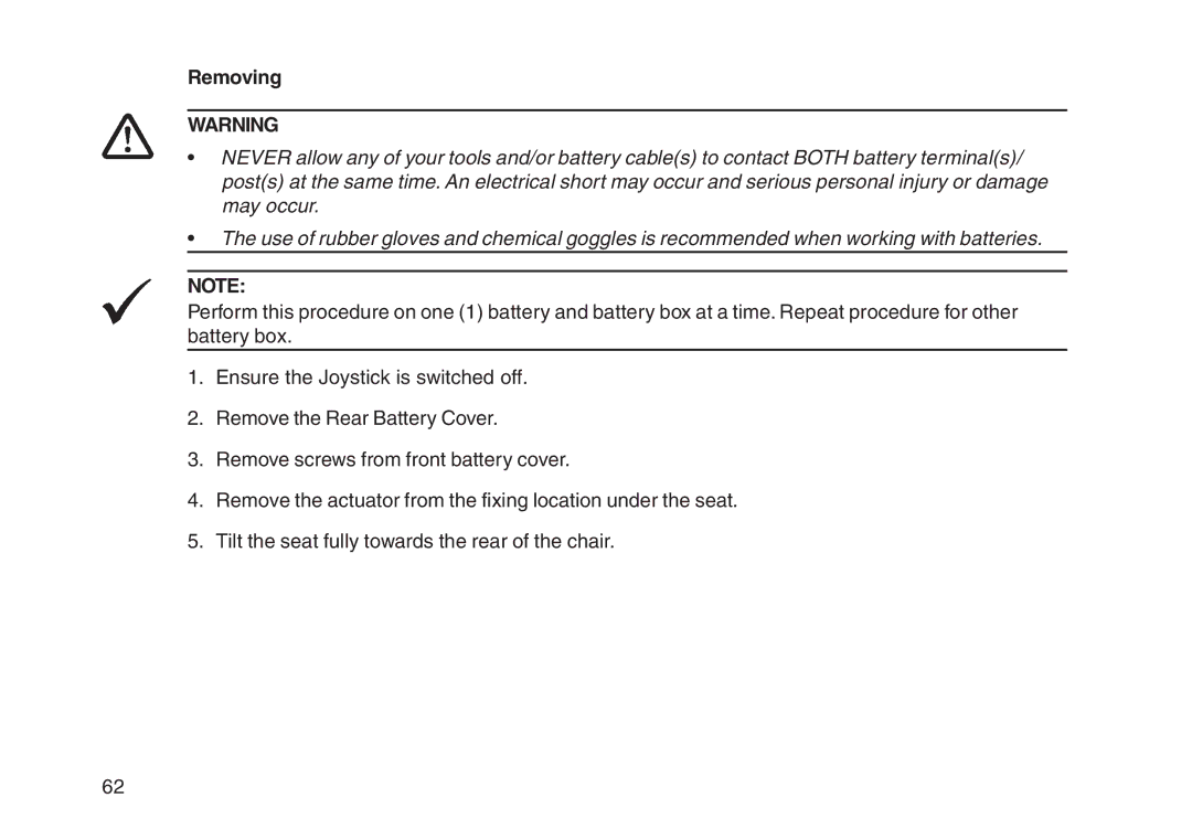 Invacare User guide manual Removing 