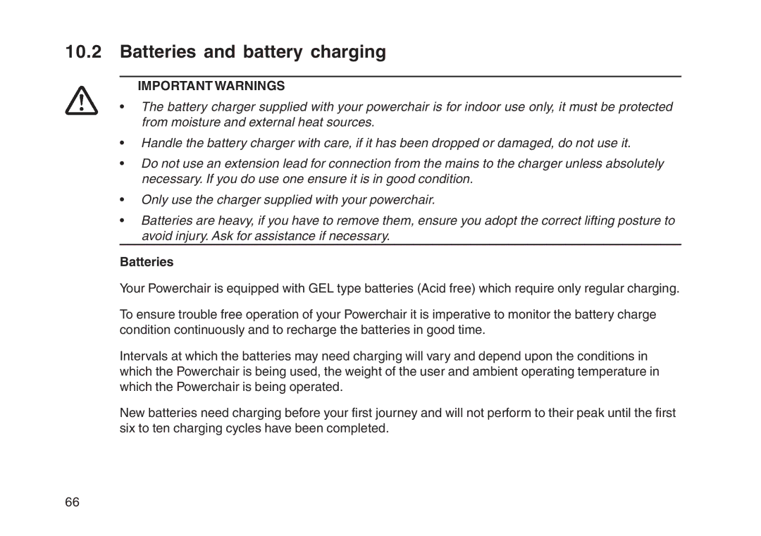 Invacare User guide manual Batteries and battery charging, Important Warnings 