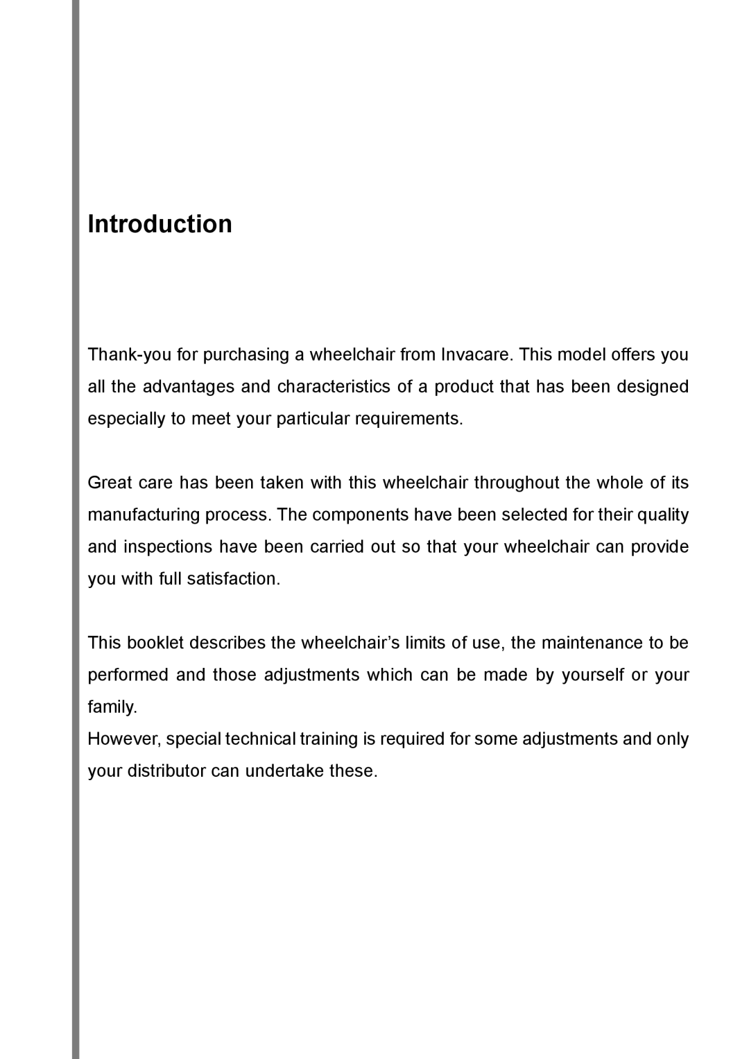 Invacare Variance Plus manual Introduction 