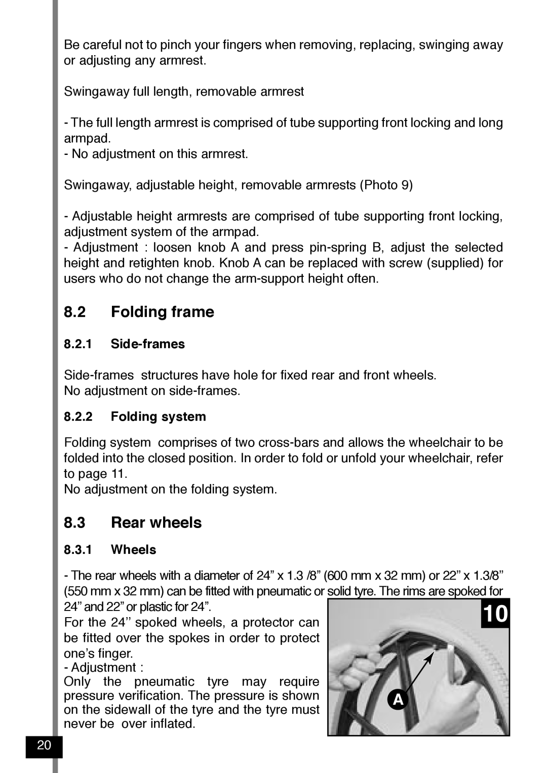 Invacare Variance Plus manual Folding frame, Rear wheels, Side-frames, Folding system, Wheels 