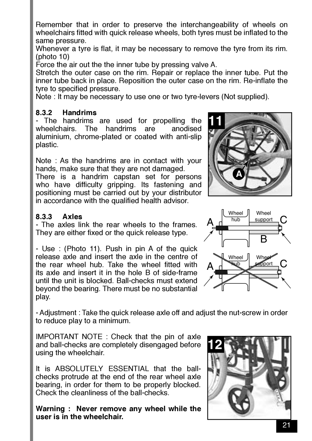 Invacare Variance Plus manual Handrims, Axles 