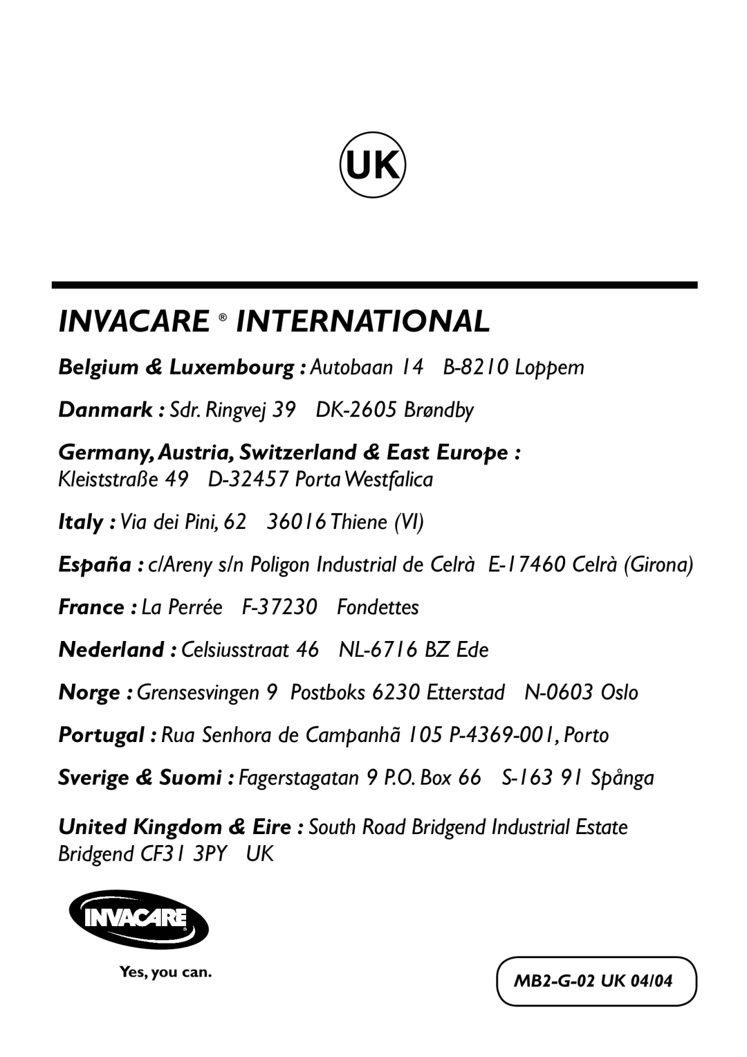 Invacare Variance Plus manual Invacare International 