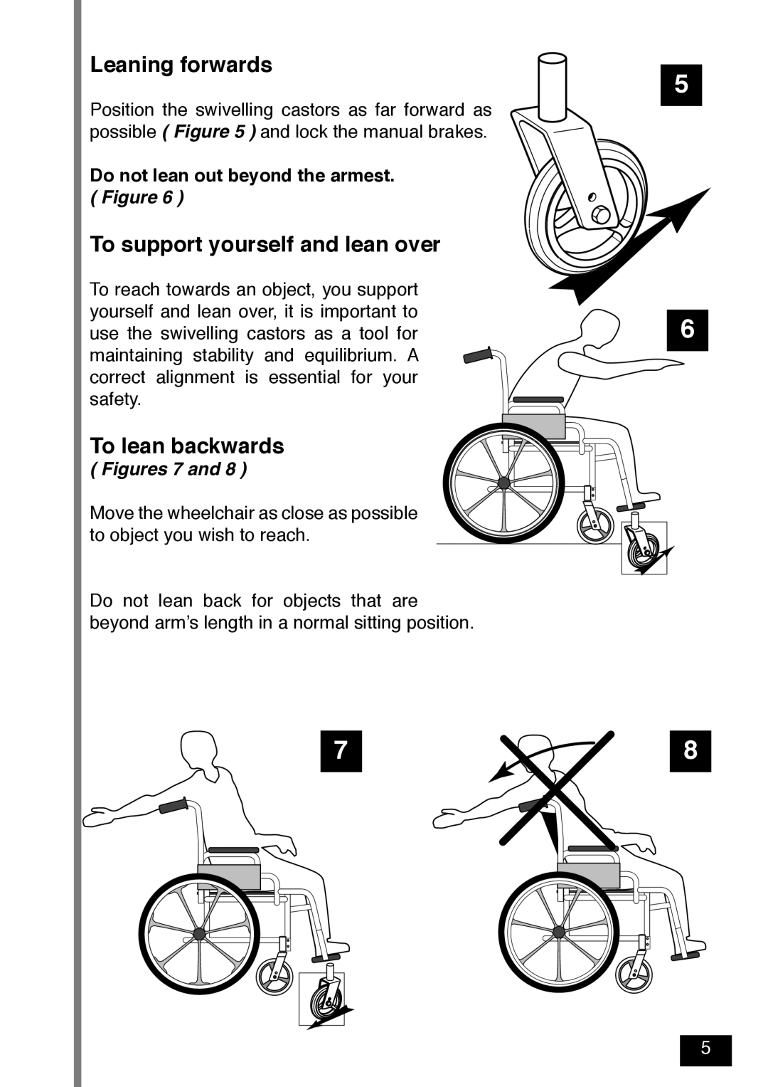 Invacare Variance Plus manual Leaning forwards, To support yourself and lean over, To lean backwards 