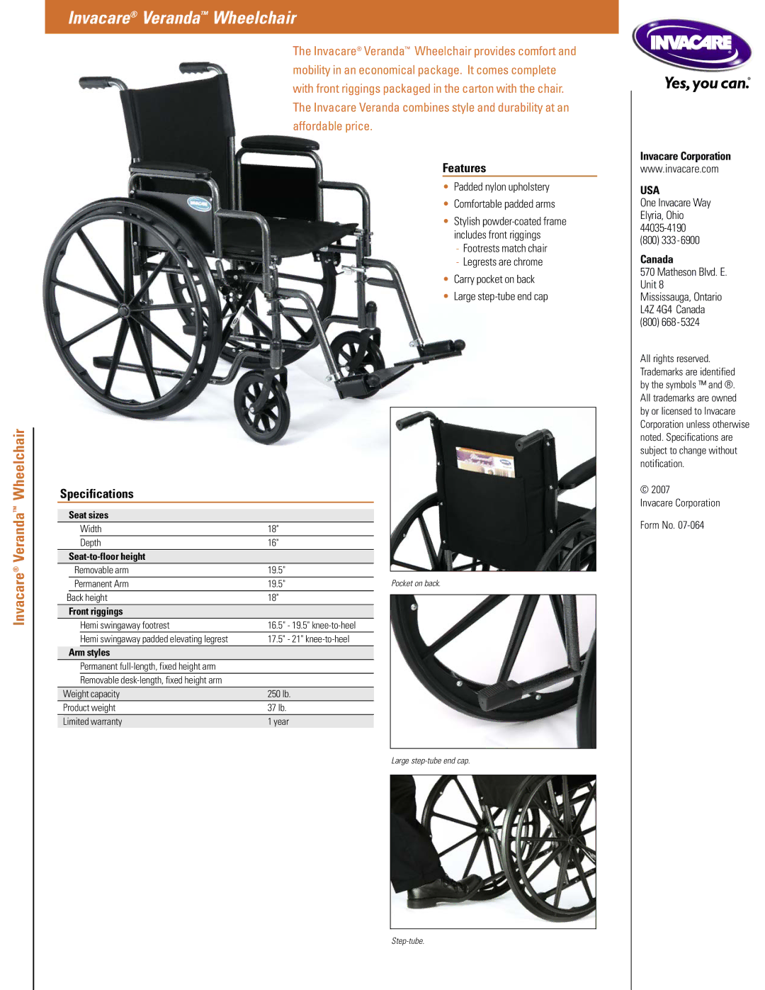 Invacare specifications Invacare Veranda Wheelchair, Features, Specifications, Usa 