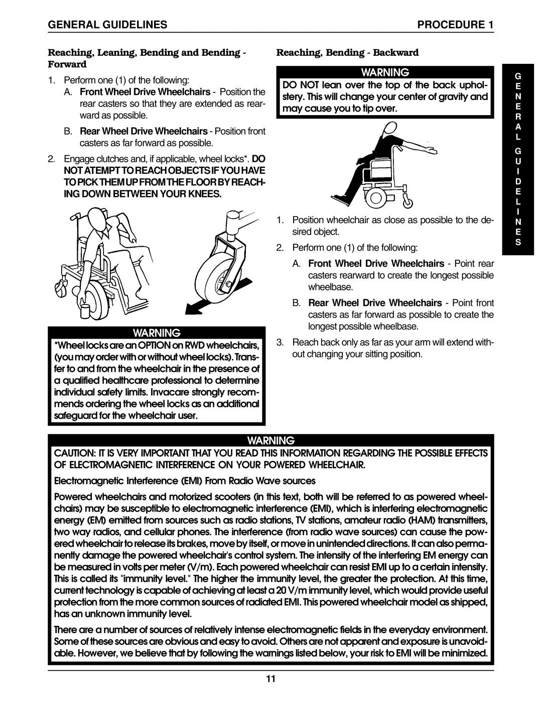 Invacare Wheelchair manual Reaching, Leaning, Bending and Bending Forward, Reaching, Bending Backward 