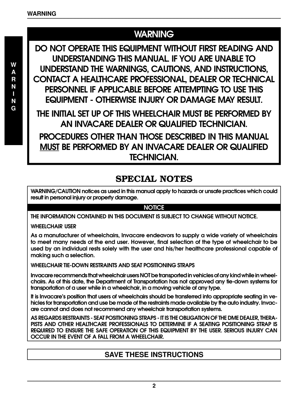 Invacare Wheelchair manual Understanding this MANUAL. if YOU are Unable to, R N I N G 