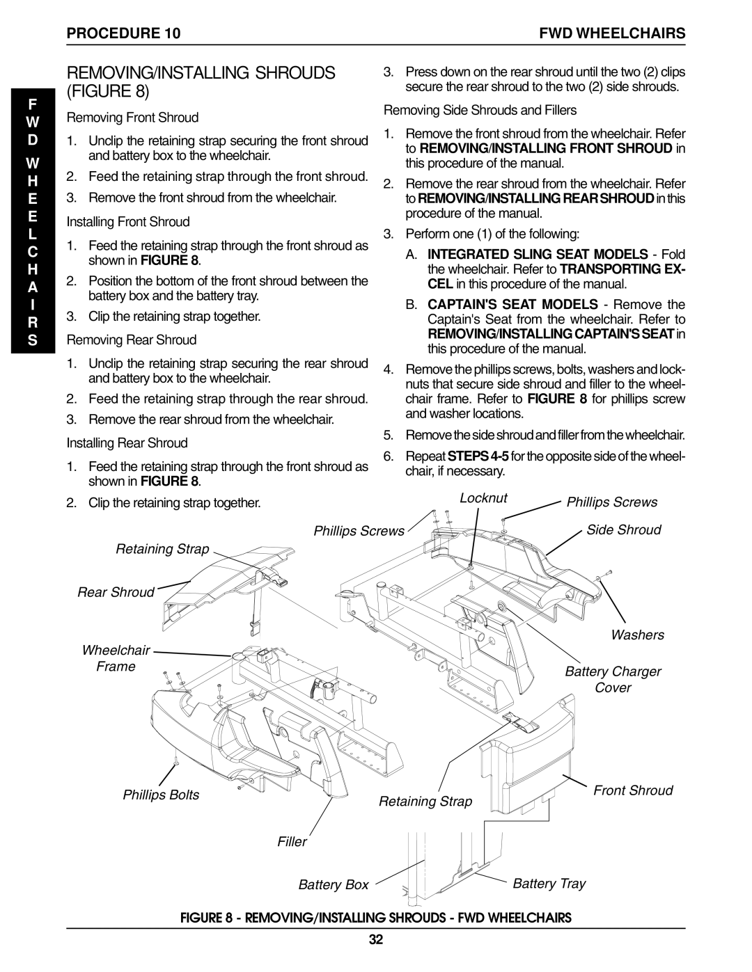 Invacare Wheelchair manual REMOVING/INSTALLING Shrouds Figure 