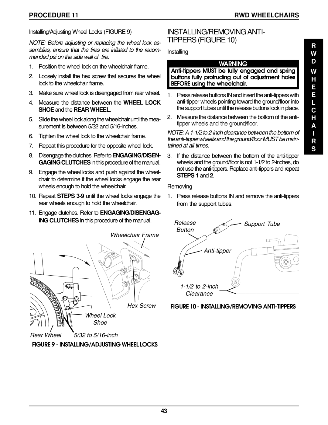 Invacare Wheelchair manual Mended psi on the side wall of tire, Tighten the wheel lock to the wheelchair frame 