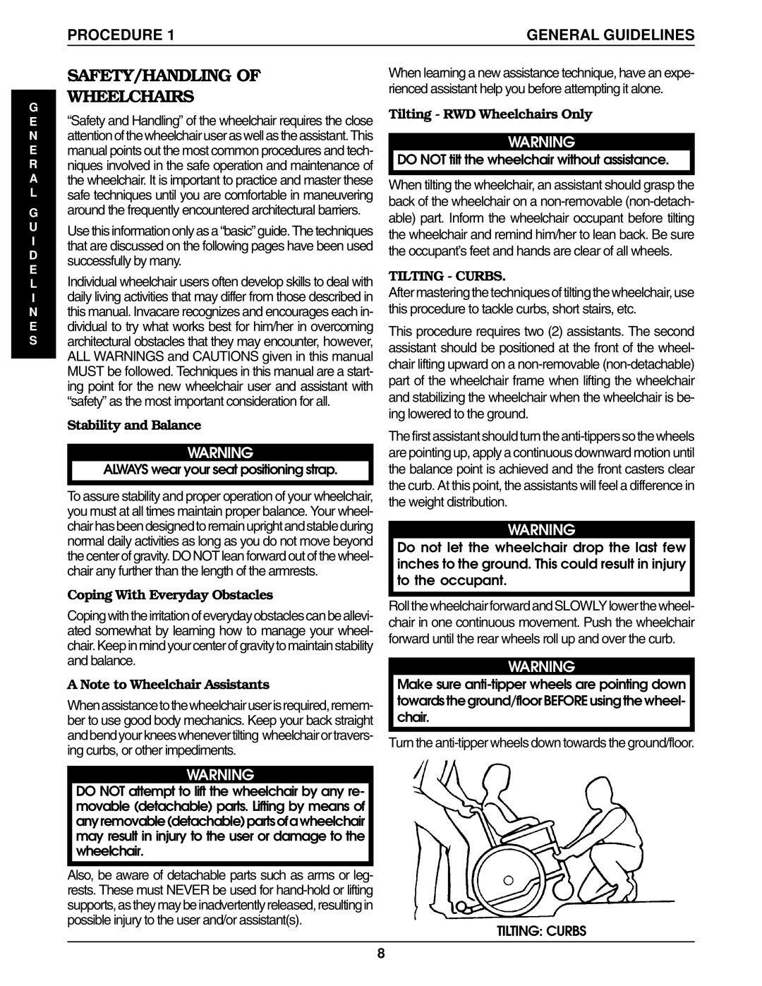 Invacare manual SAFETY/HANDLING Wheelchairs, Stability and Balance, Coping With Everyday Obstacles 