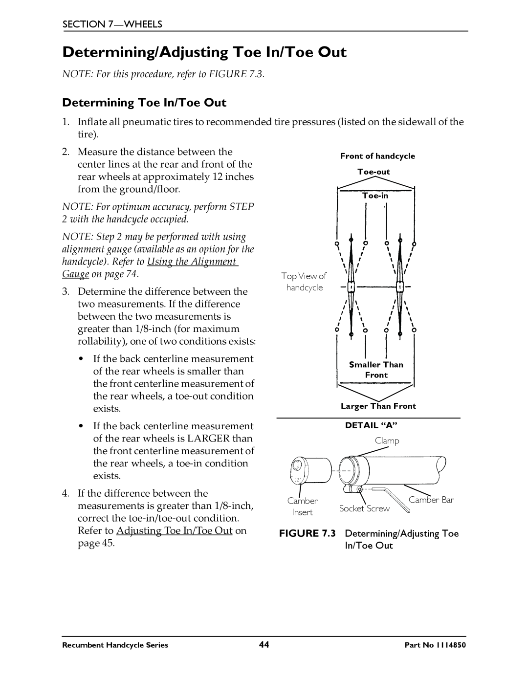 Invacare Force Determining/Adjusting Toe In/Toe Out, Determining Toe In/Toe Out, NOTE For this procedure, refer to FIGURE 