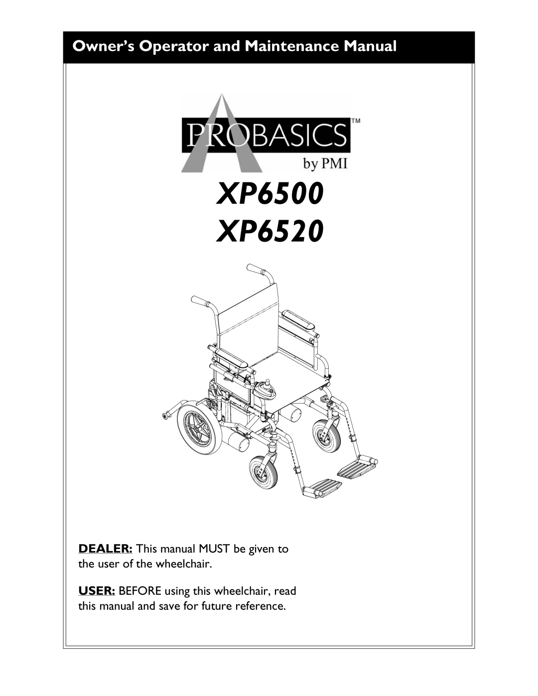 Invacare manual XP6500 XP6520 