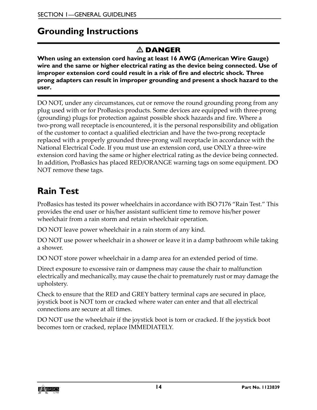 Invacare XP6520, XP6500 manual Grounding Instructions, Rain Test 