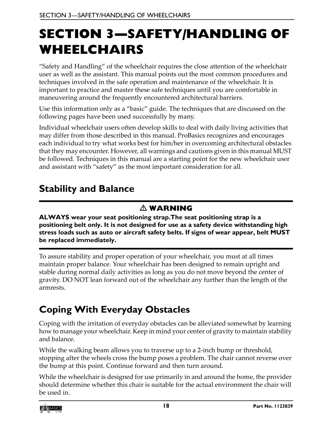 Invacare XP6520, XP6500 manual SAFETY/HANDLING of Wheelchairs, Stability and Balance, Coping With Everyday Obstacles 