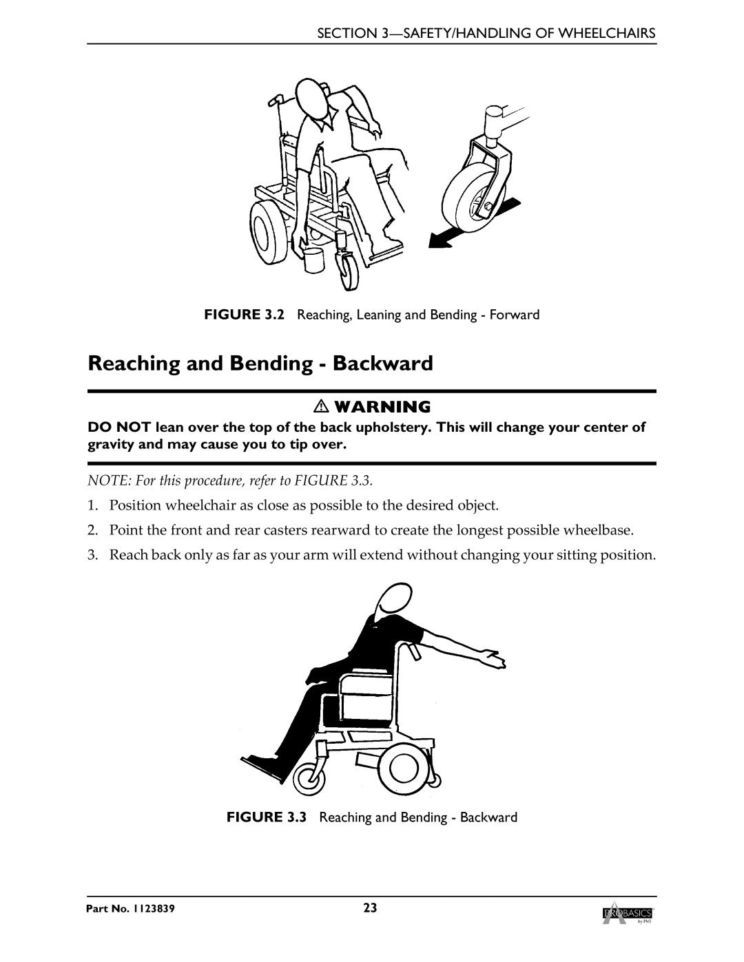 Invacare XP6500, XP6520 manual Reaching and Bending Backward, Reaching, Leaning and Bending Forward 