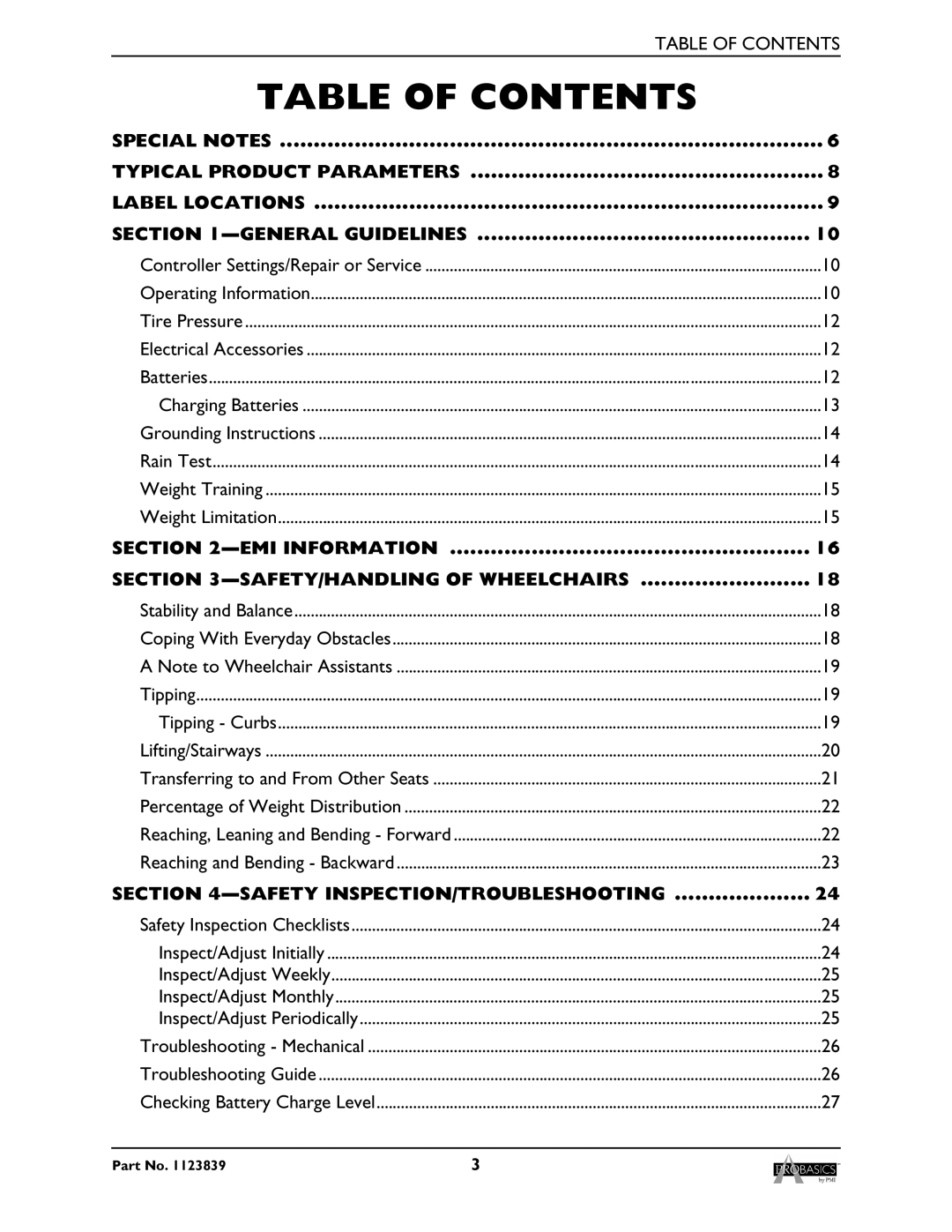 Invacare XP6500, XP6520 manual Table of Contents 