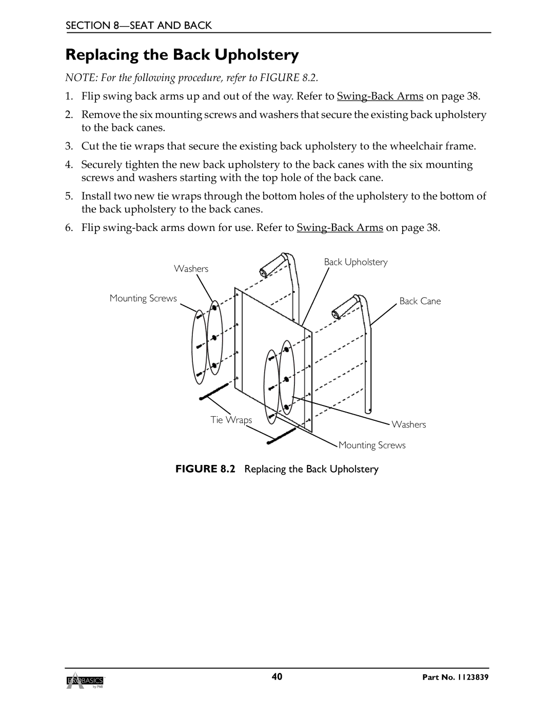 Invacare XP6520, XP6500 manual Replacing the Back Upholstery 