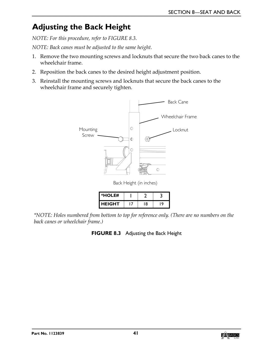 Invacare XP6500, XP6520 manual Adjusting the Back Height 