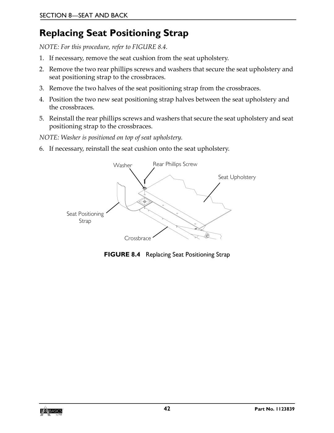 Invacare XP6520, XP6500 manual Replacing Seat Positioning Strap 