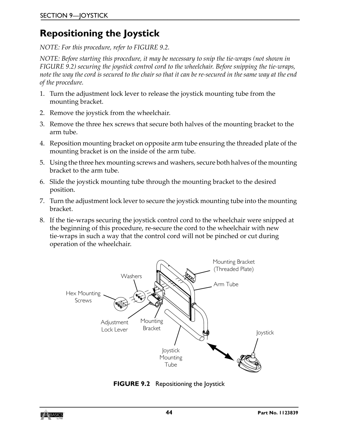 Invacare XP6520, XP6500 manual Repositioning the Joystick 