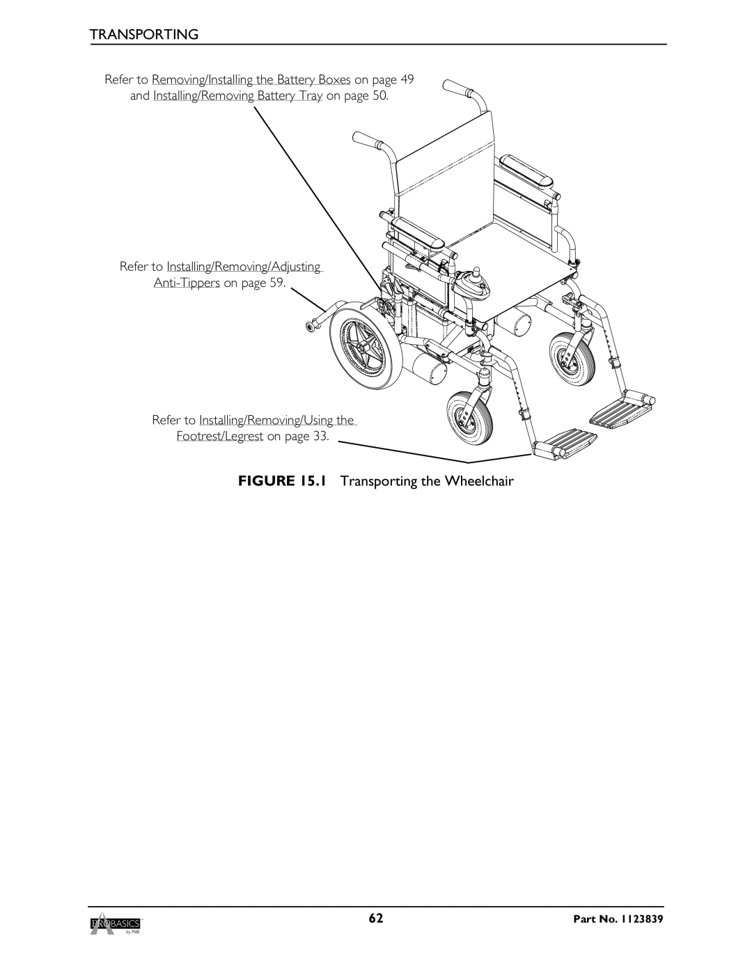 Invacare XP6520, XP6500 manual Transporting the Wheelchair 